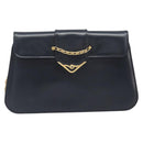 CARTIER Sapphire Line Chain Shoulder Bag Leather Navy Gold Auth 201887A-13
