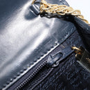 CARTIER Sapphire Line Chain Shoulder Bag Leather Navy Gold Auth 201887A-12
