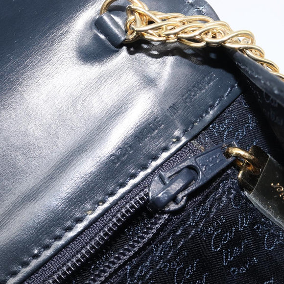 CARTIER Sapphire Line Chain Shoulder Bag Leather Navy Gold Auth 201887A