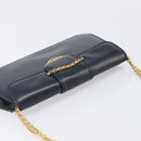 CARTIER Sapphire Line Chain Shoulder Bag Leather Navy Gold Auth 201887A-6