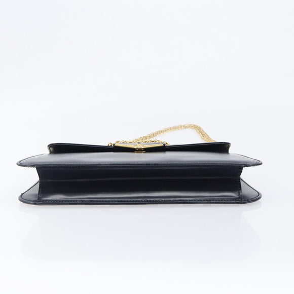 CARTIER Sapphire Line Chain Shoulder Bag Leather Navy Gold Auth 201887A