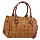 MCM Logogram Vicetos Boston Bag PVC Leather 2way Brown Gold Auth 201891A-1