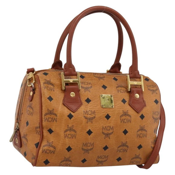MCM Logogram Vicetos Boston Bag PVC Leather 2way Brown Gold Auth 201891A