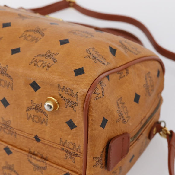 MCM Logogram Vicetos Boston Bag PVC Leather 2way Brown Gold Auth 201891A