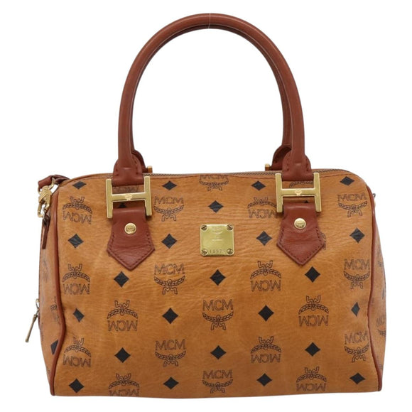 MCM Logogram Vicetos Boston Bag PVC Leather 2way Brown Gold Auth 201891A