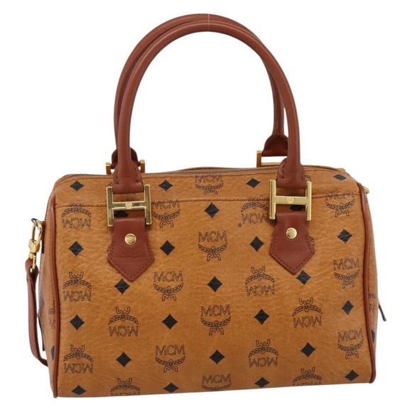 MCM Logogram Vicetos Boston Bag PVC Leather 2way Brown Gold Auth 201891A