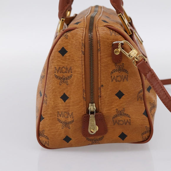 MCM Logogram Vicetos Boston Bag PVC Leather 2way Brown Gold Auth 201891A