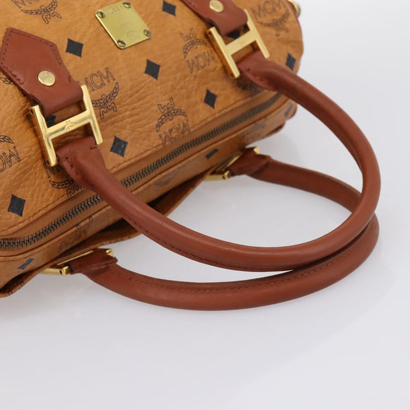 MCM Logogram Vicetos Boston Bag PVC Leather 2way Brown Gold Auth 201891A