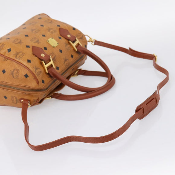 MCM Logogram Vicetos Boston Bag PVC Leather 2way Brown Gold Auth 201891A