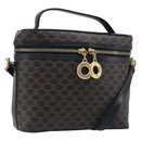 CELINE Circle Macadam Canvas Hand Bag PVC 2way Black Gold Auth 201894-1