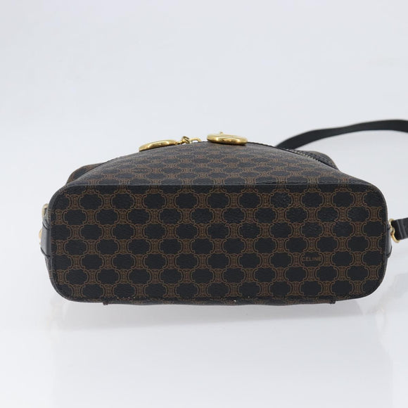 CELINE Circle Macadam Canvas Hand Bag PVC 2way Black Gold Auth 201894