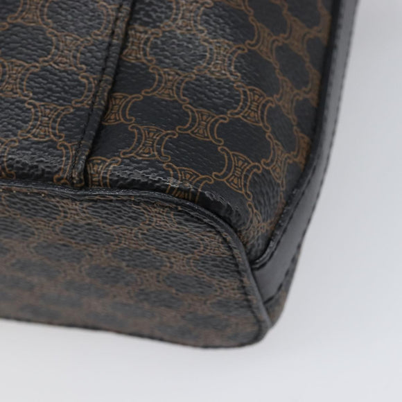 CELINE Circle Macadam Canvas Hand Bag PVC 2way Black Gold Auth 201894