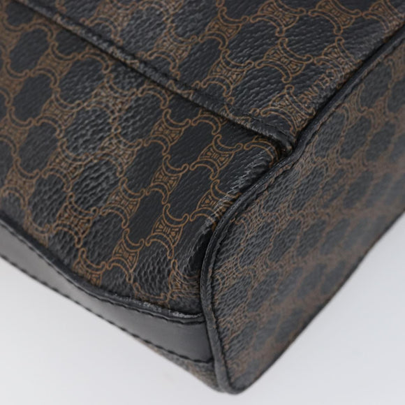 CELINE Circle Macadam Canvas Hand Bag PVC 2way Black Gold Auth 201894