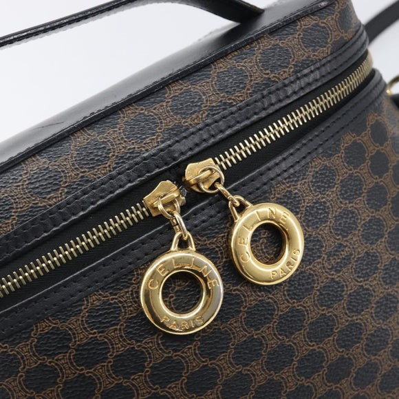 CELINE Circle Macadam Canvas Hand Bag PVC 2way Black Gold Auth 201894