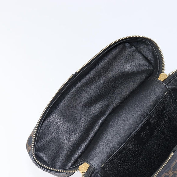 CELINE Circle Macadam Canvas Hand Bag PVC 2way Black Gold Auth 201894