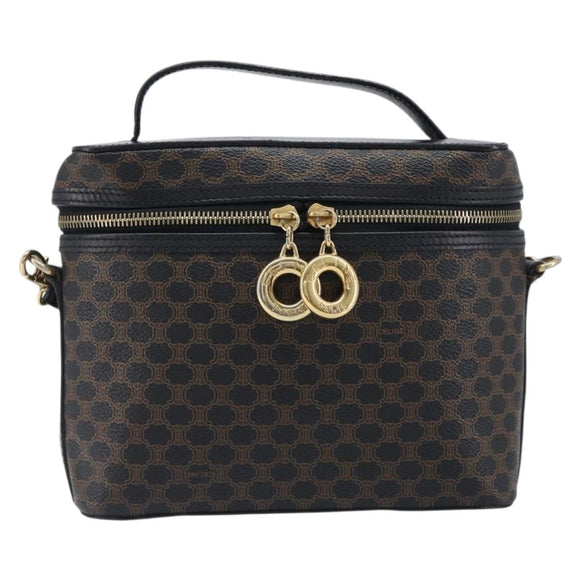 CELINE Circle Macadam Canvas Hand Bag PVC 2way Black Gold Auth 201894