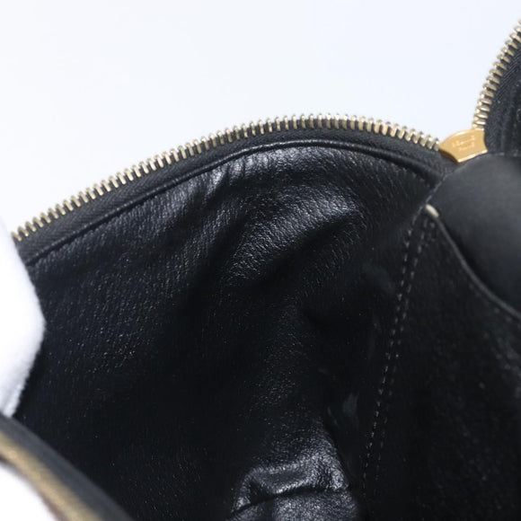 CELINE Circle Macadam Canvas Hand Bag PVC 2way Black Gold Auth 201894