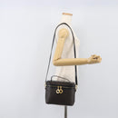 CELINE Circle Macadam Canvas Hand Bag PVC 2way Black Gold Auth 201894-24