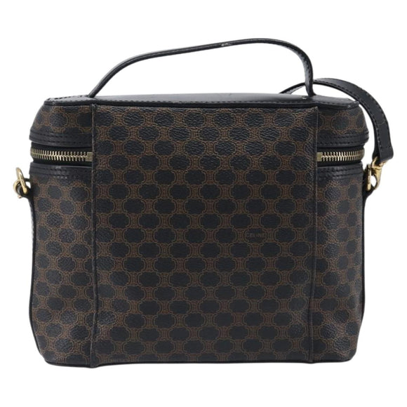 CELINE Circle Macadam Canvas Hand Bag PVC 2way Black Gold Auth 201894