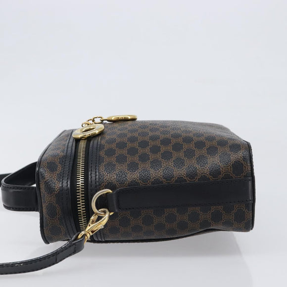 CELINE Circle Macadam Canvas Hand Bag PVC 2way Black Gold Auth 201894