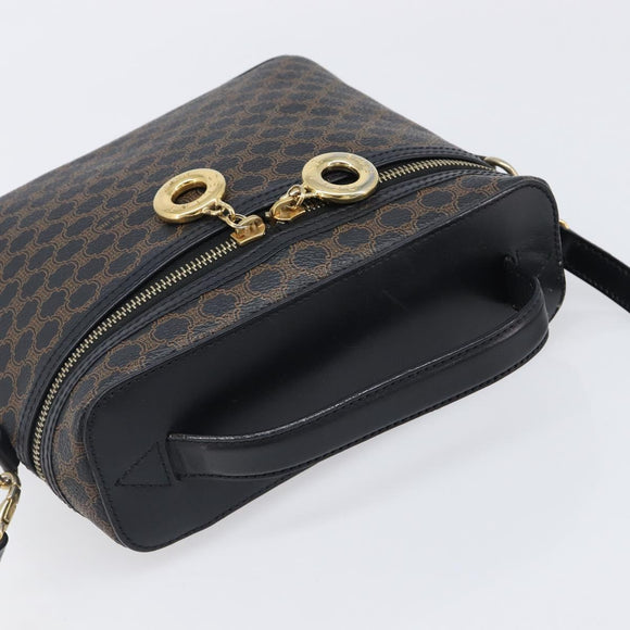 CELINE Circle Macadam Canvas Hand Bag PVC 2way Black Gold Auth 201894