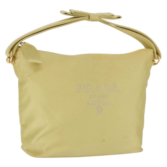 PRADA Hand Pouch Satin Yellow Gold Auth 201895