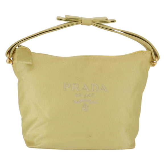 PRADA Hand Pouch Satin Yellow Gold Auth 201895