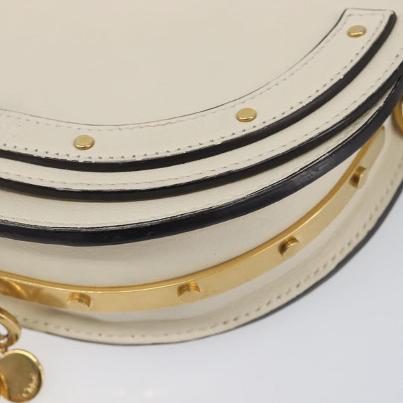 Chloe Nile Minaudière Hand Bag Leather 2way White Gold Auth 201900A