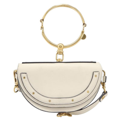 Chloe Nile Minaudière Hand Bag Leather 2way White Gold Auth 201900A - 0
