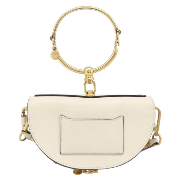 Chloe Nile Minaudière Hand Bag Leather 2way White Gold Auth 201900A