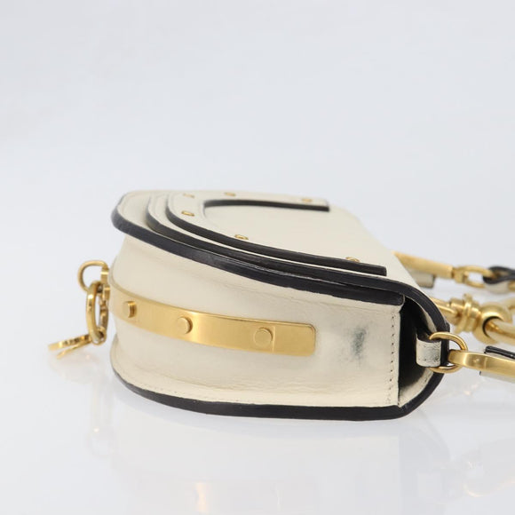 Chloe Nile Minaudière Hand Bag Leather 2way White Gold Auth 201900A