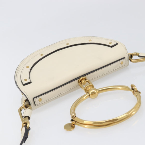 Chloe Nile Minaudière Hand Bag Leather 2way White Gold Auth 201900A
