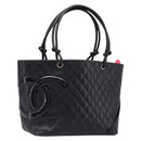 CHANEL Cambon Line Matelasse Tote Bag Leather Black Silver CC Auth 201902V-1