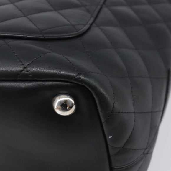CHANEL Cambon Line Matelasse Tote Bag Leather Black Silver CC Auth 201902V