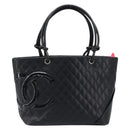 CHANEL Cambon Line Matelasse Tote Bag Leather Black Silver CC Auth 201902V-2