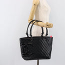 CHANEL Cambon Line Matelasse Tote Bag Leather Black Silver CC Auth 201902V-24