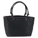 CHANEL Cambon Line Matelasse Tote Bag Leather Black Silver CC Auth 201902V-3