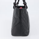 CHANEL Cambon Line Matelasse Tote Bag Leather Black Silver CC Auth 201902V-4