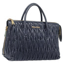 Miu Miu Matelasse Hand Bag Leather Navy Gold Auth 201903V-1