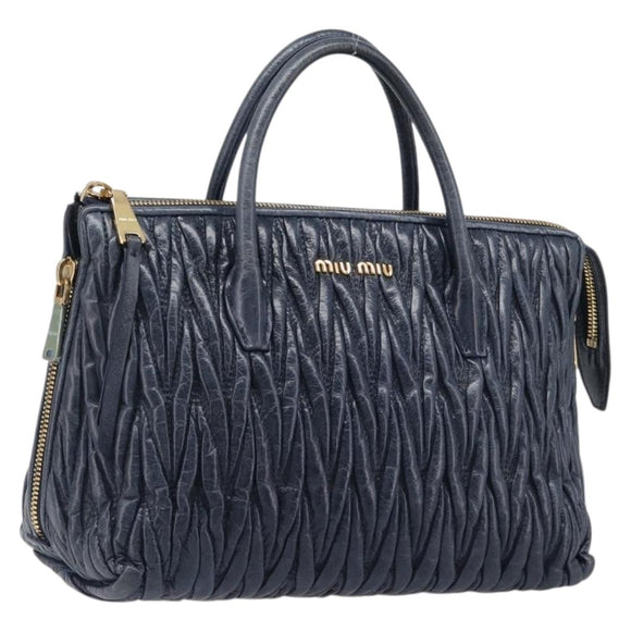 Miu Miu Matelasse Hand Bag Leather Navy Gold Auth 201903V
