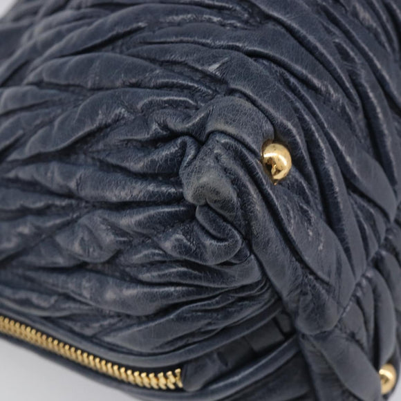 Miu Miu Matelasse Hand Bag Leather Navy Gold Auth 201903V