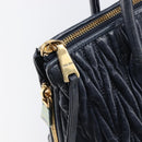 Miu Miu Matelasse Hand Bag Leather Navy Gold Auth 201903V-15