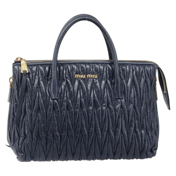 Miu Miu Matelasse Hand Bag Leather Navy Gold Auth 201903V