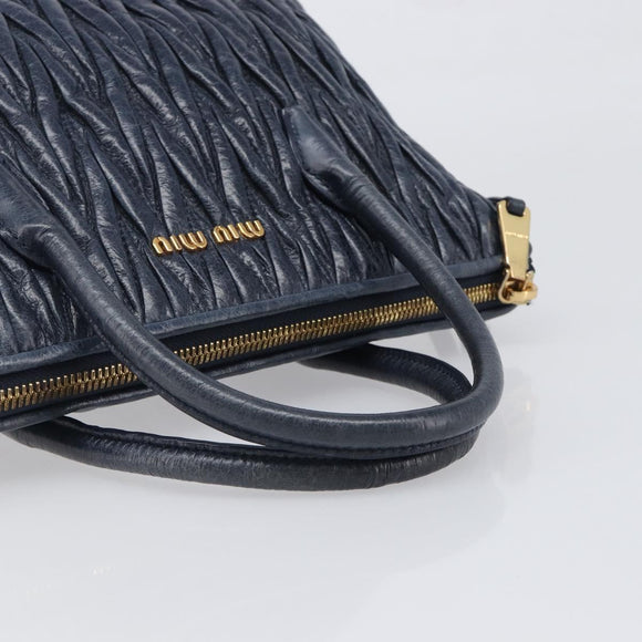 Miu Miu Matelasse Hand Bag Leather Navy Gold Auth 201903V