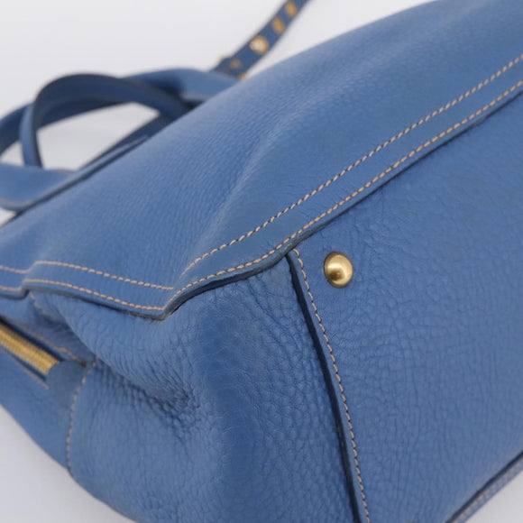 Miu Miu Hand Bag Vittero Dino Leather 2way Blue Gold Auth 201907V