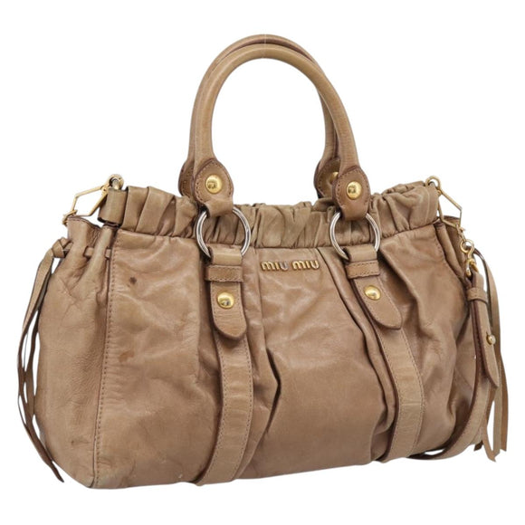 Miu Miu Hand Bag Vitellolux 2way Brown Gold Auth 201908