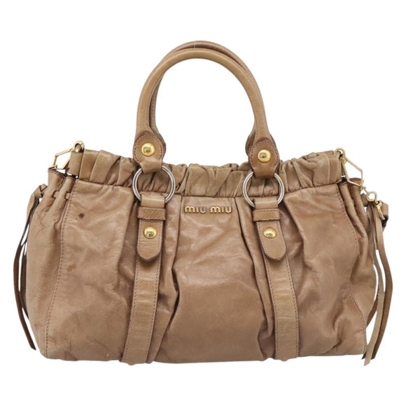 Miu Miu Hand Bag Vitellolux 2way Brown Gold Auth 201908