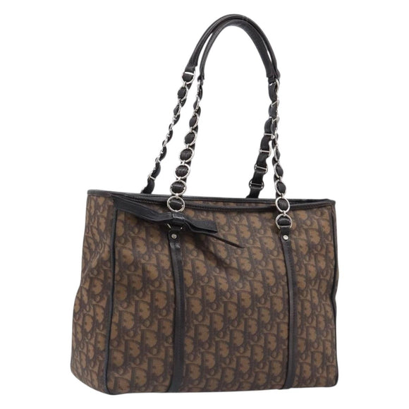 Christian Dior Trotter Canvas Chain Bag PVC Romantic Brown Silver Auth 201909V