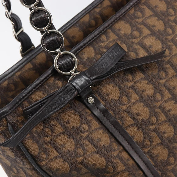 Christian Dior Trotter Canvas Chain Bag PVC Romantic Brown Silver Auth 201909V