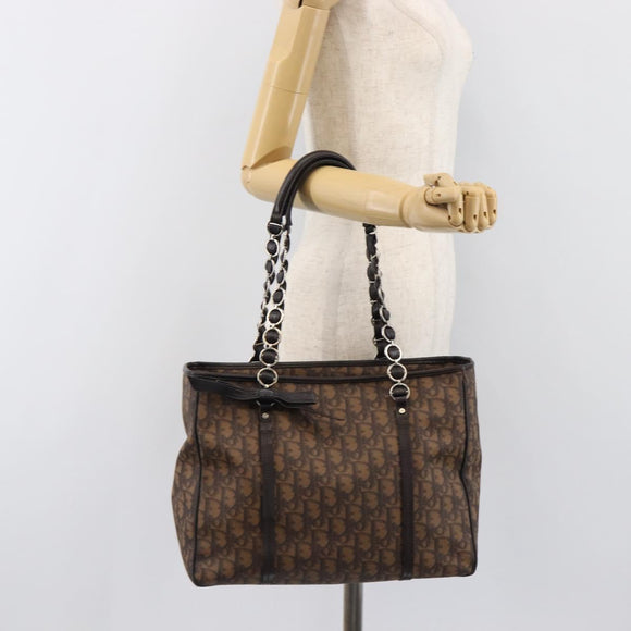Christian Dior Trotter Canvas Chain Bag PVC Romantic Brown Silver Auth 201909V